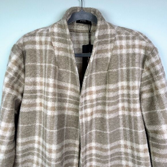 NWT Yest Netherlands Evolet Jacket Short Blanket Coat Sandy White Plaid Tie 10 - Picture 5 of 15
